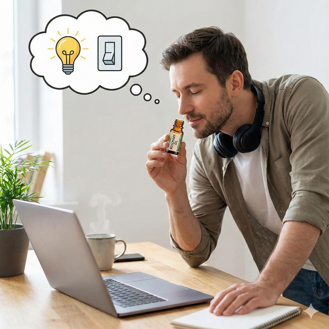 man smelling oil to increase productivity