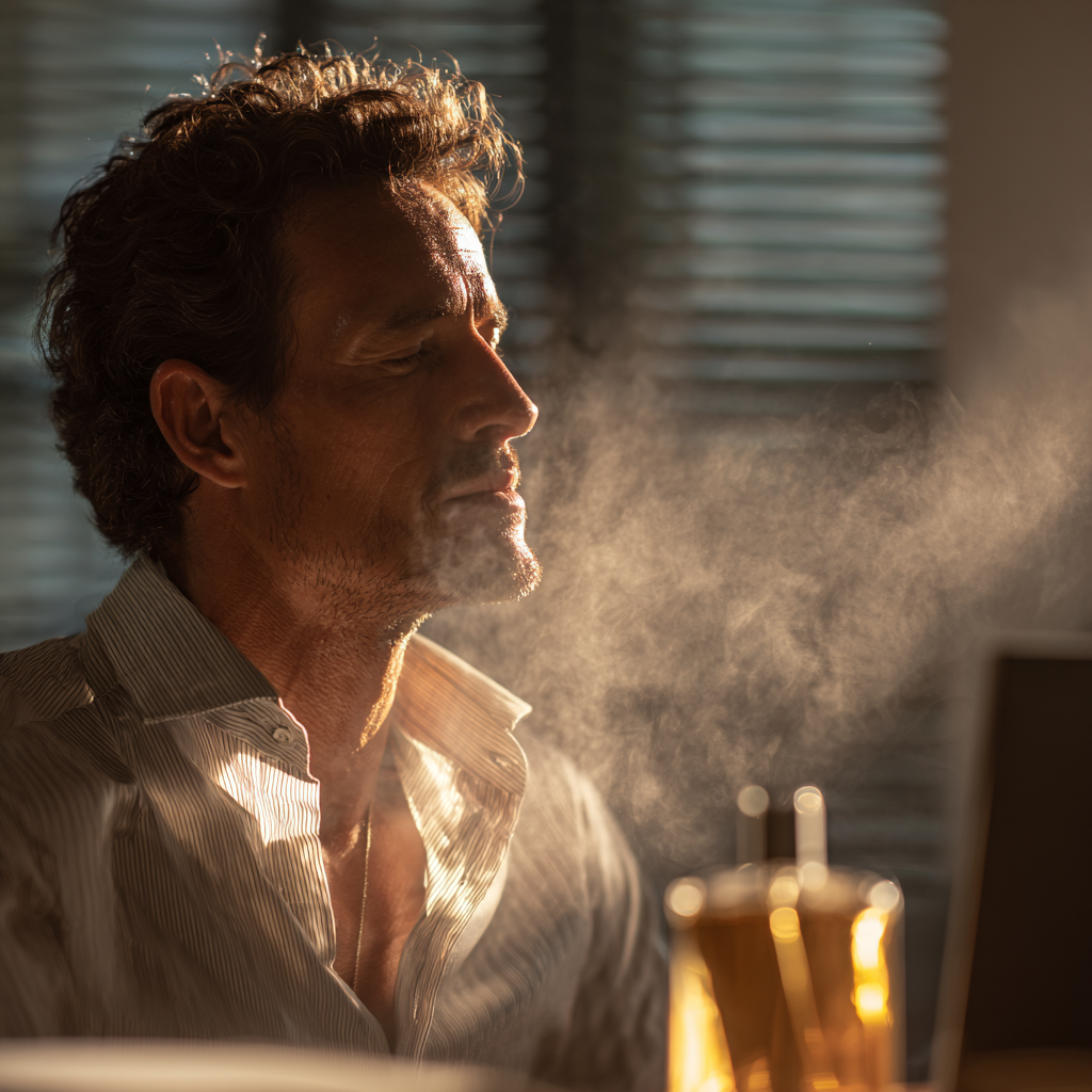 man using perfume as scent trigger