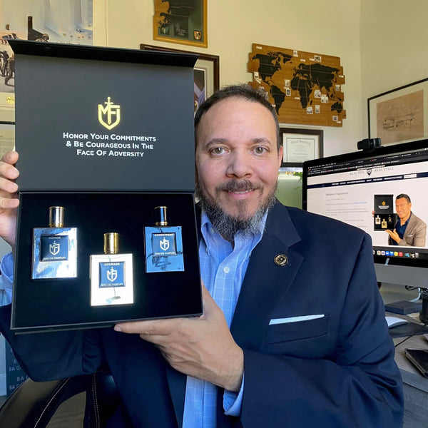 A Mission Fragrances customer with the set